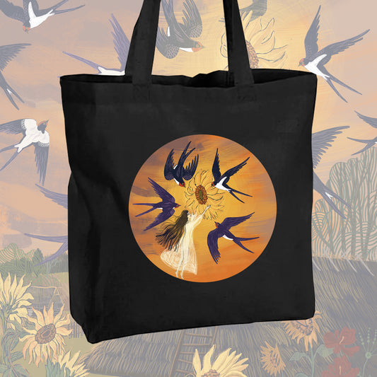 Torba bawełniana shopper Jaskółcze sioło – detal ilustracji, Black Dog Studio