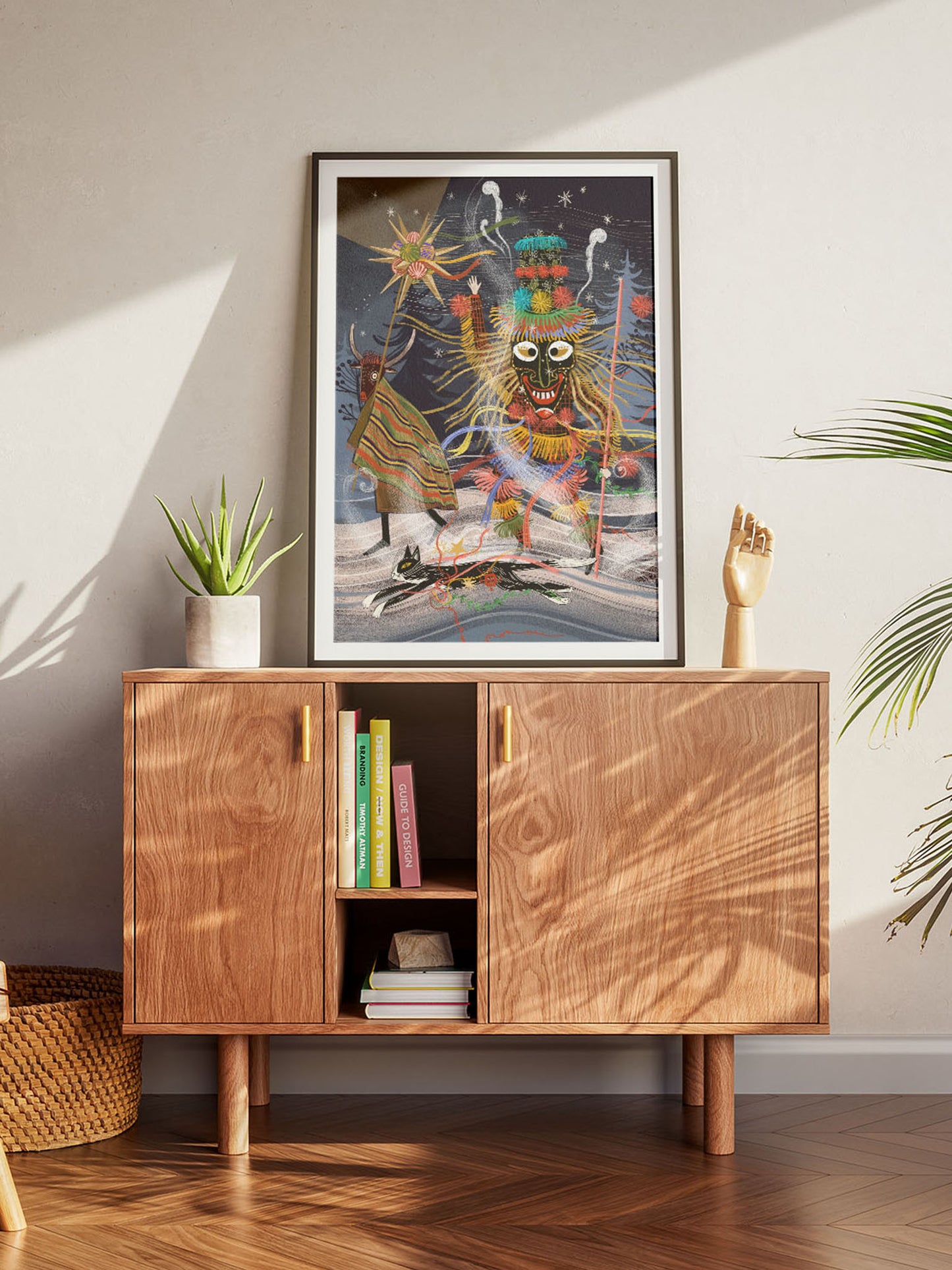 „Dziady Żywieckie" – wydruk Giclée na papierze Fine Art Ilford Matt 235 gsm, nastrojowa ilustracja z kolędnikami w zimowym krajobrazie