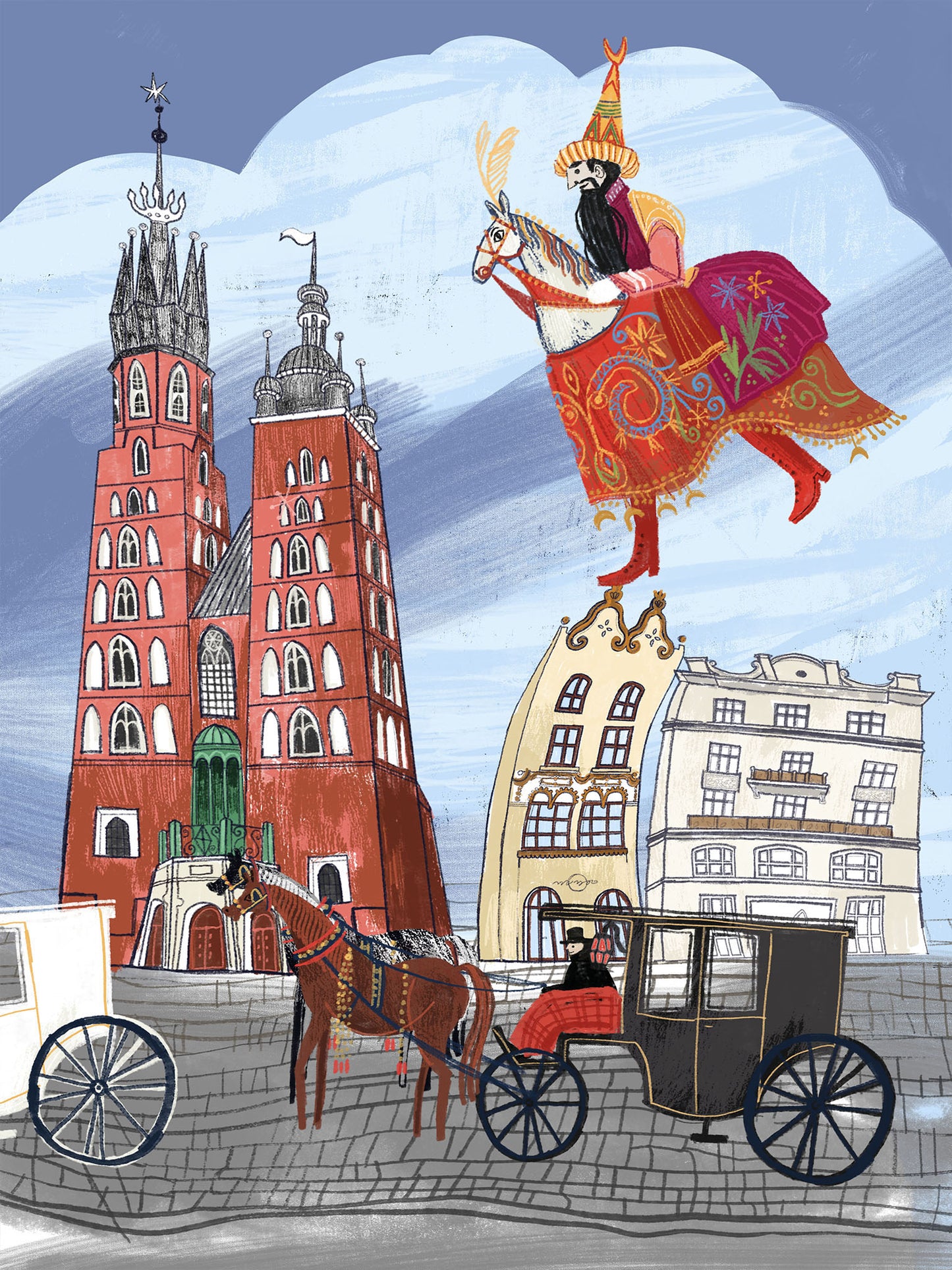 Wydruk artystyczny „Lajkonik" Natalii Noszczyńskiej – barwna postać Lajkonika nad Rynkiem Głównym w Krakowie, Giclée Fine Art