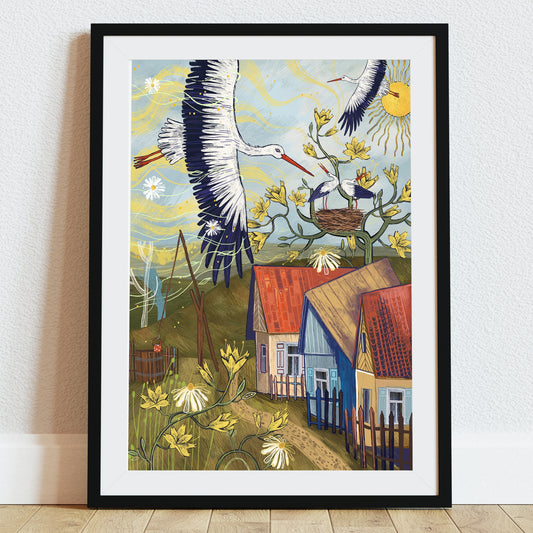Arrival of storks - art print