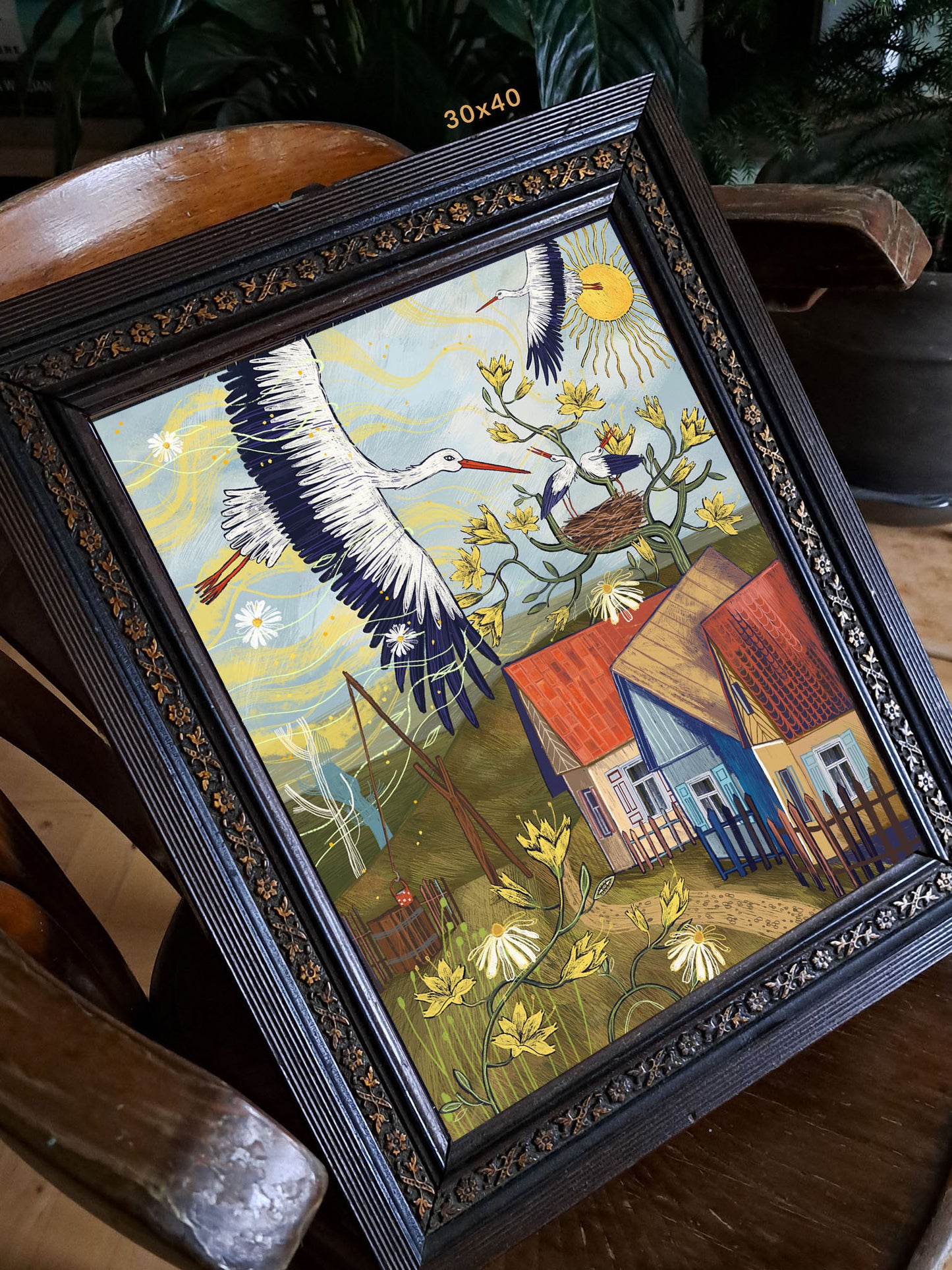Arrival of storks - art print