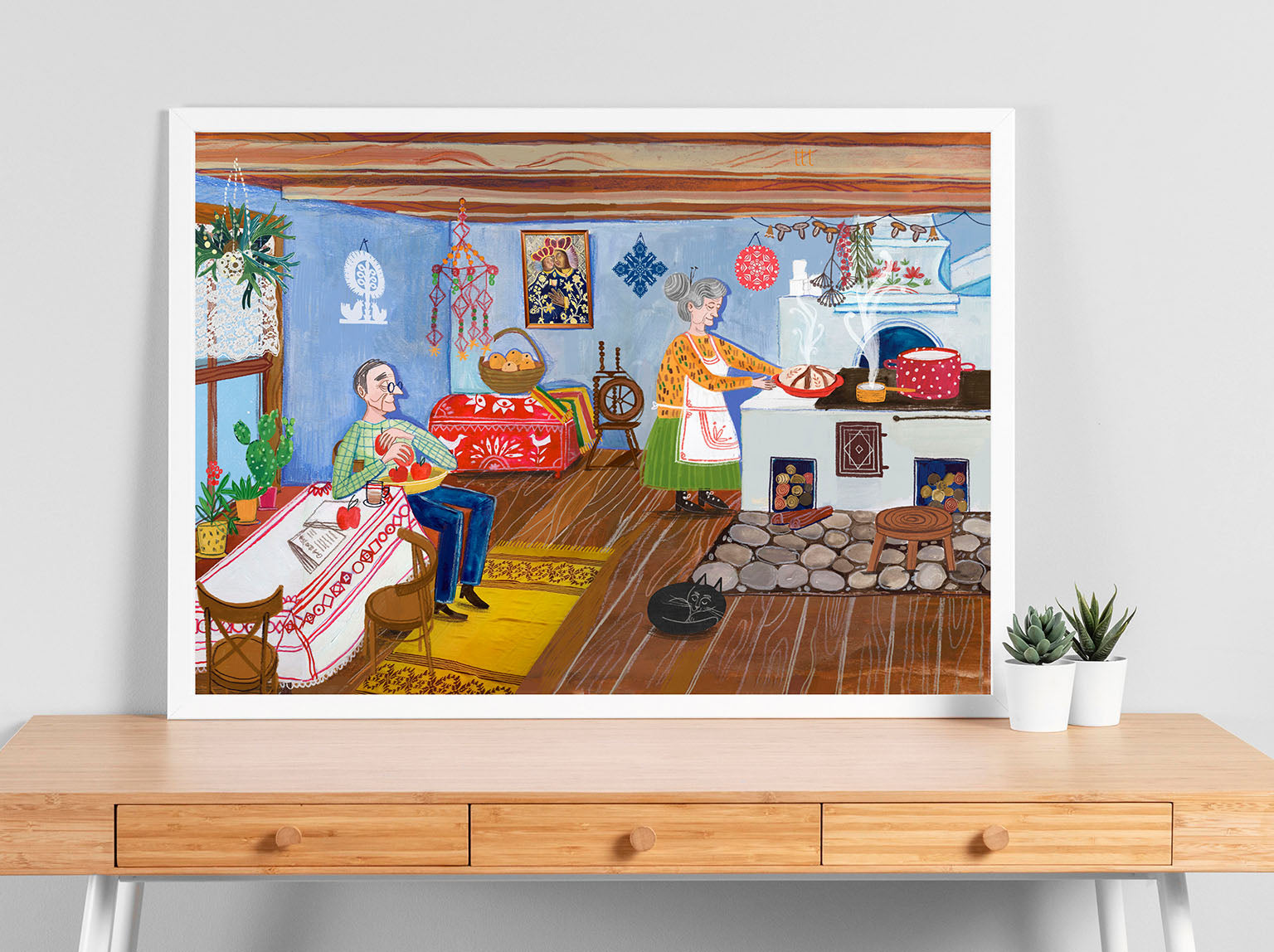 Ilustracja Chata naszych dziadków – nostalgiczny wydruk artystyczny inspirowany polską wsią i tradycją