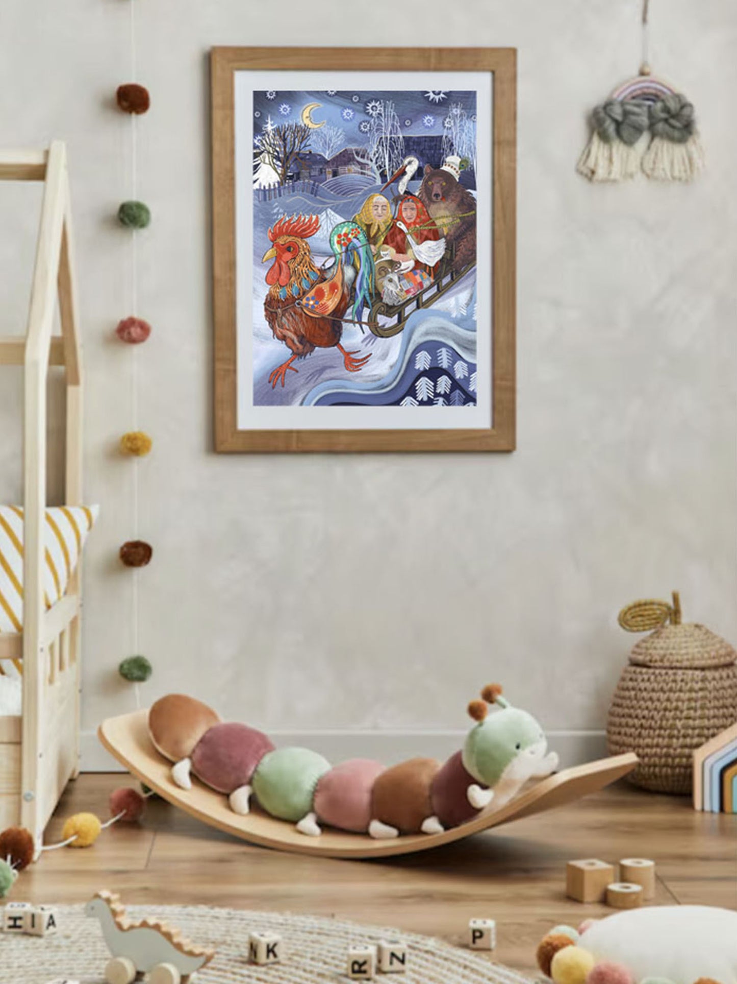 „Kulig" – wydruk Giclée na papierze Fine Art Ilford Matt 235 gsm, nastrojowa ilustracja z saniami i zwierzętami w zimowej scenerii