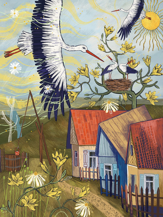 Arrival of storks - art print