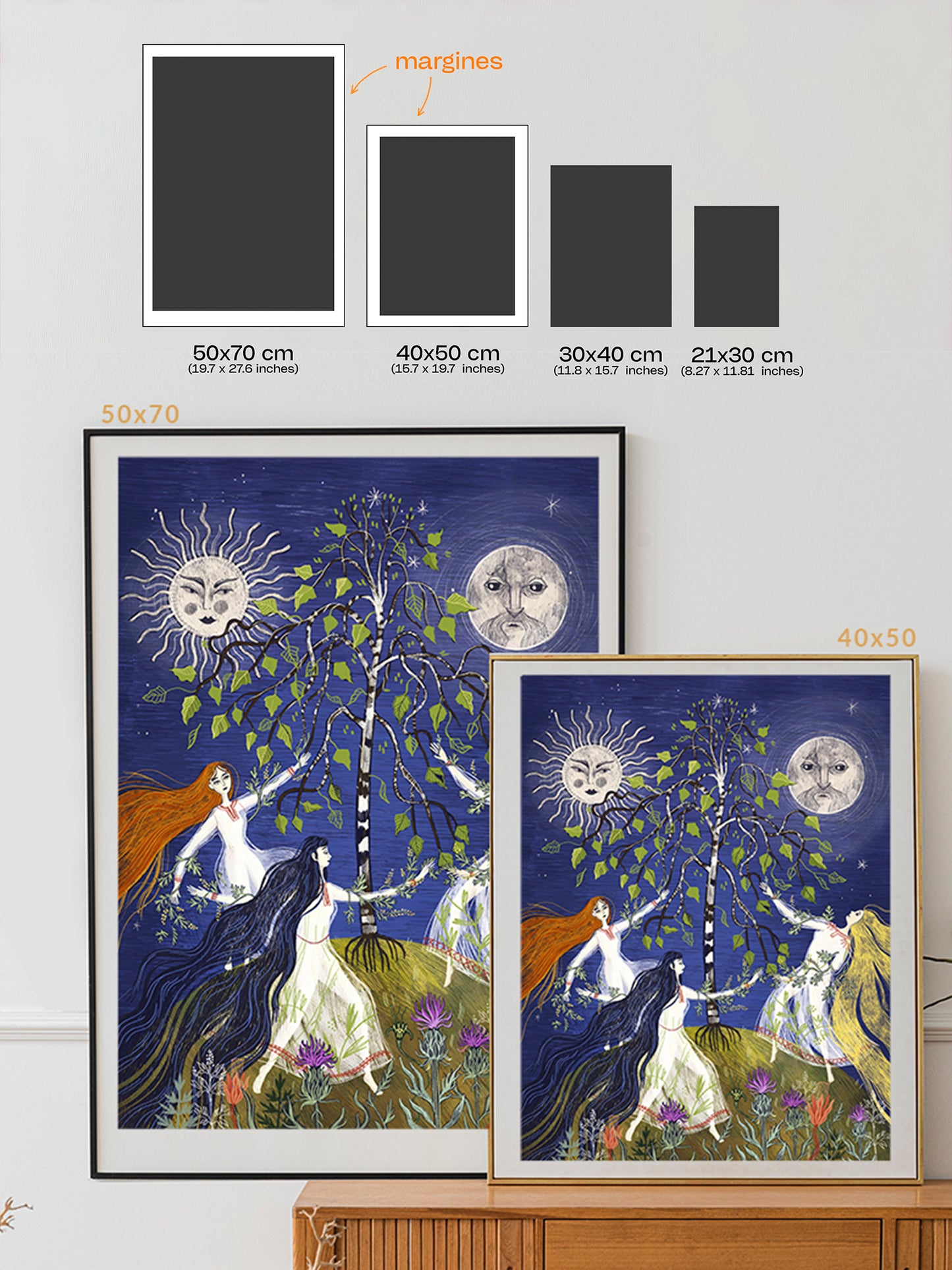 Ilustracja folklorystyczna „Stado" – symboliczna scena tańca trzech kobiet wokół brzozy, inspirowana słowiańskim folklorem i obrzędami natury