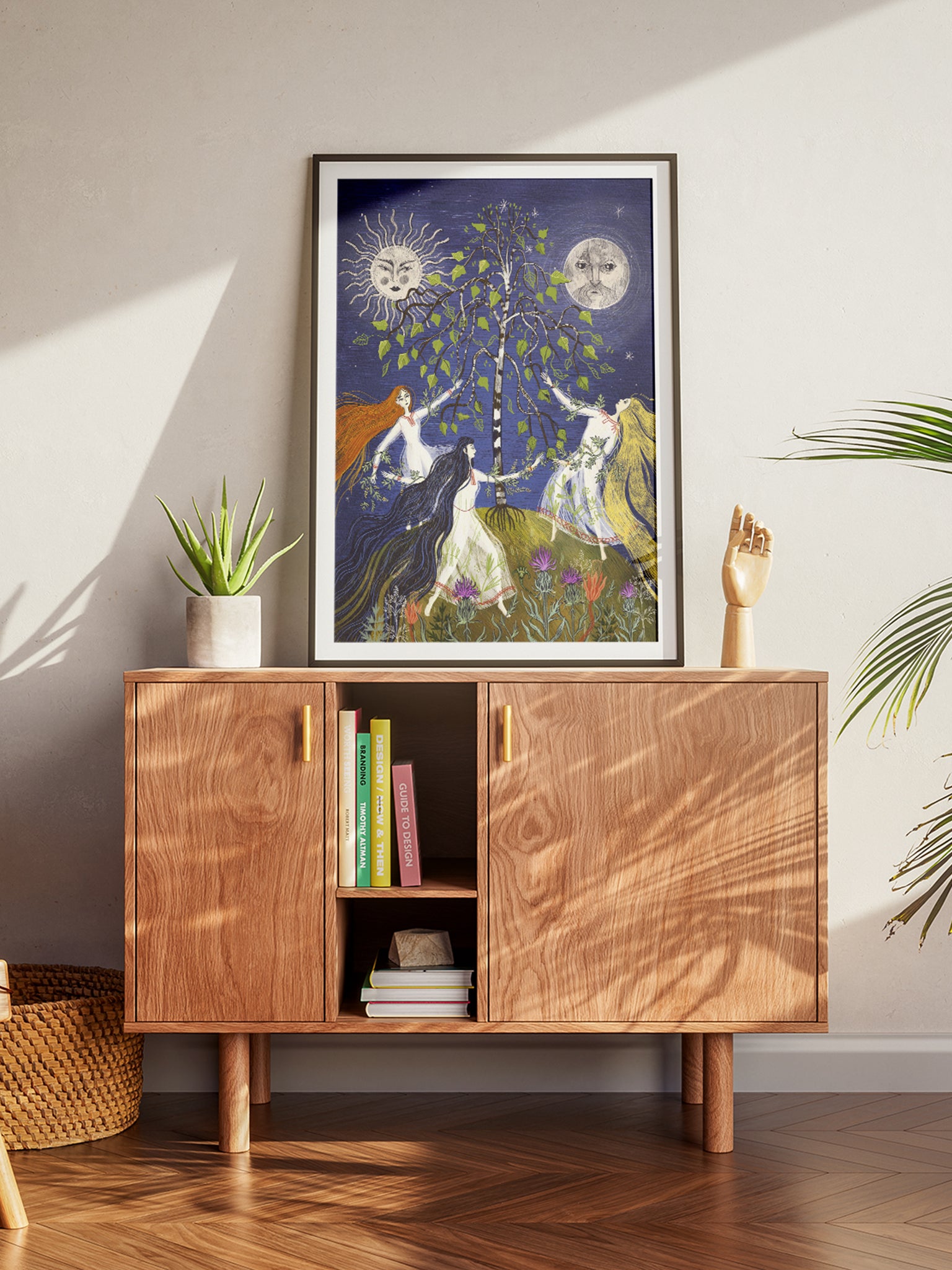 „Stado" – wydruk Giclée na papierze Fine Art Ilford Matt 235 gsm, nastrojowa ilustracja z tańczącymi kobietami pod nocnym niebem