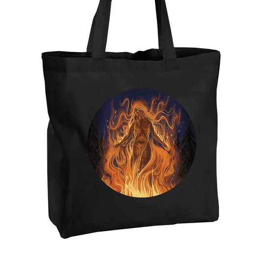 Torba bawełniana shopper z ilustracją Taniec ognia – widok z przodu, Black Dog Studio