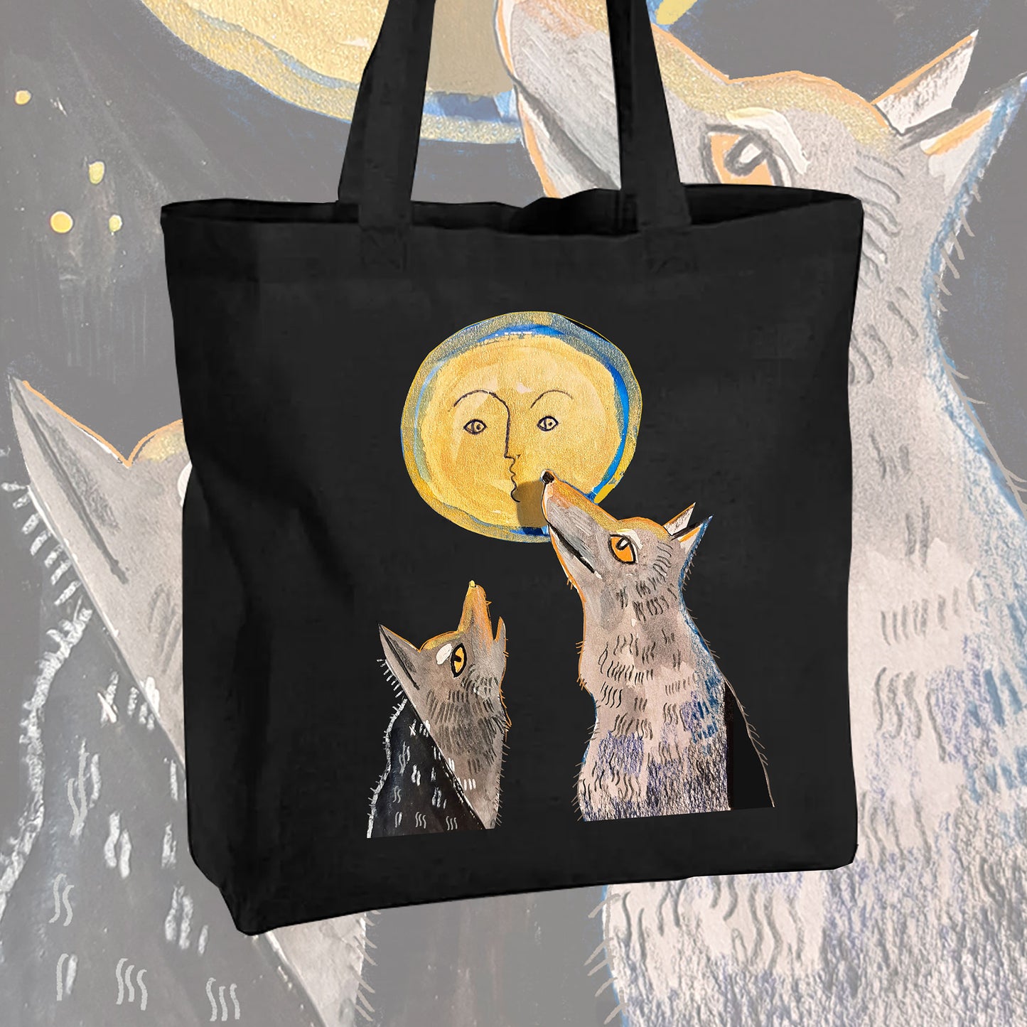 Cotton shopper bag - Wolf's Full Moon