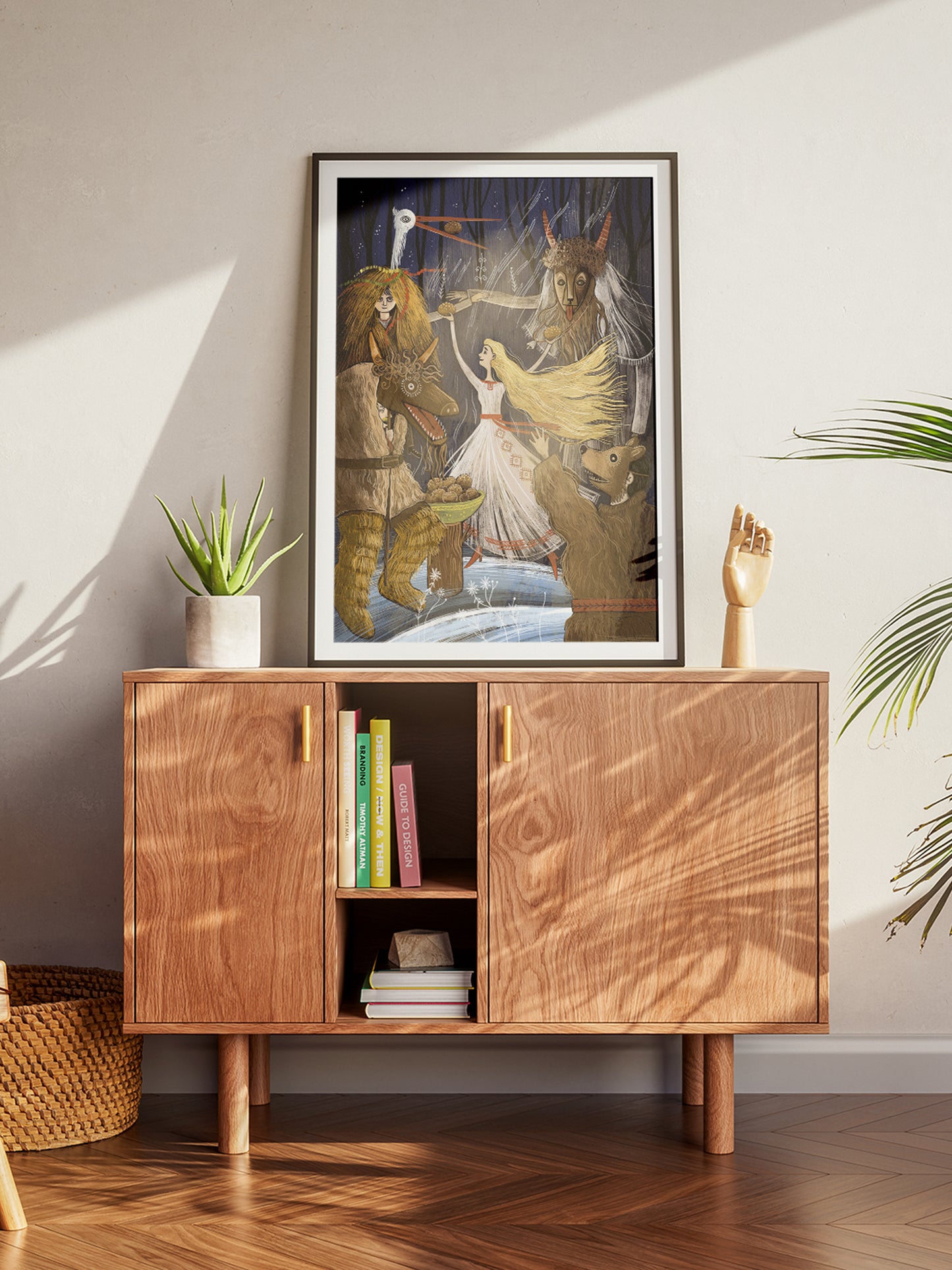 Ilustracja „Zapusty" – symboliczna scena ostatków z Turoniem, Niedźwiedziem i Diabłem, wydruk artystyczny Black Dog Studio